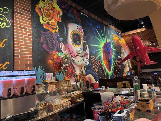 Festive mural and decorations