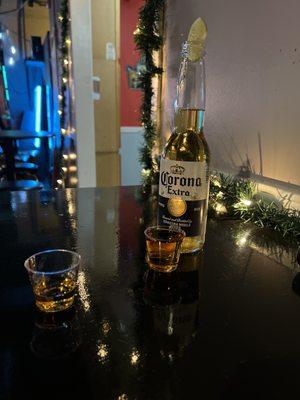 Corona w/ lime and 2  $2 fireball shots!!