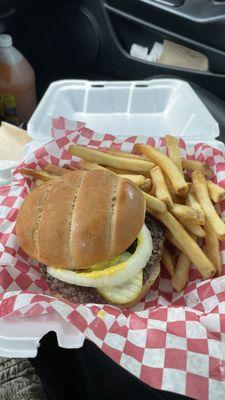 Fries were pretty good. Burger was just ok. Was ordered with grilled onions but received raw onions.