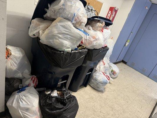 Overflowing trash, a frequent problem.