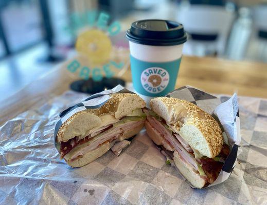 Turkey Club and a hot cup of coffee