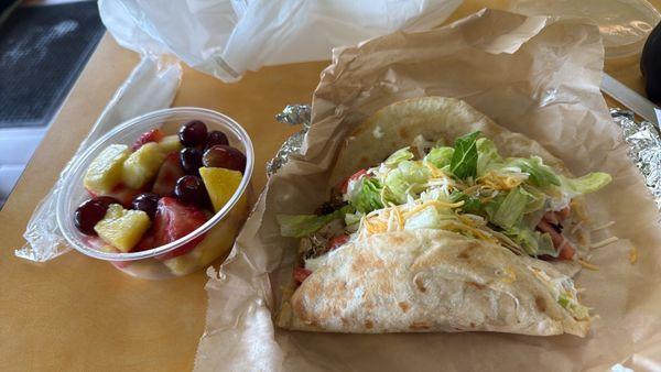 Grilled chicken taco and fresh fruit