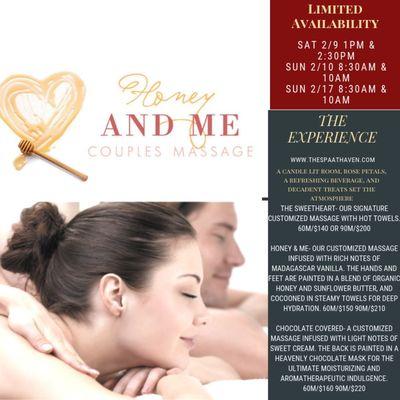 2019 Valentine's Day Service Menu. Contact us to make your reservation now. Our Couples sessions sold out in 2017 and 2018.