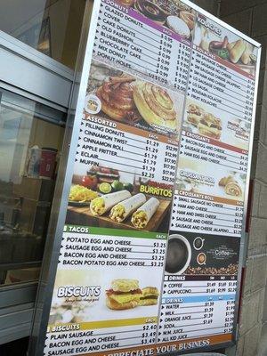 Menu as of April 2022