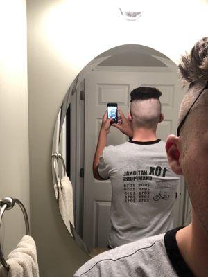 Uneven in the back and sloppy clipping.