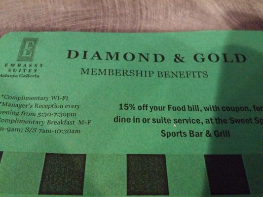 15% off for hhonors gold and diamond members