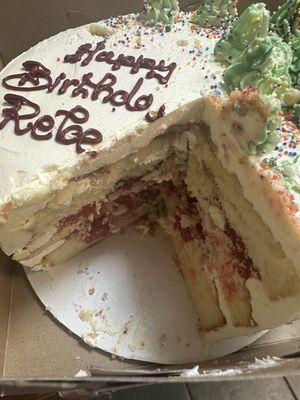 This is what the cake looks like on the inside. Look how crumbly it is!