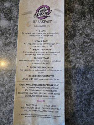 Breakfast menu