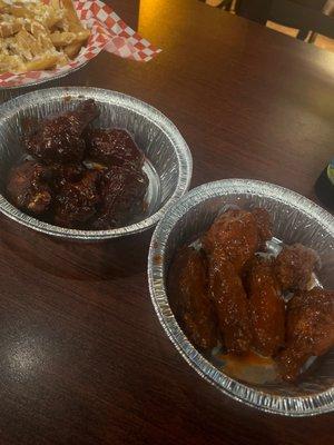 BBQ and spicy buffalo wings.