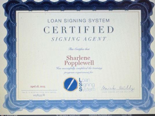 Certified Signing Agent Certificate from the nationally recognized Loan Signing System