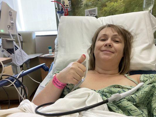 Waking up post op after traveling to LA for surgery. Feeling good!