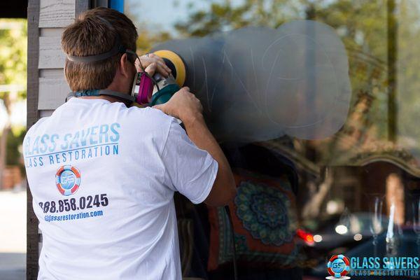 Glass scratch removal during