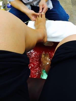 Pedi for my birthday and the guy was fabulous with the sea salt massage.
