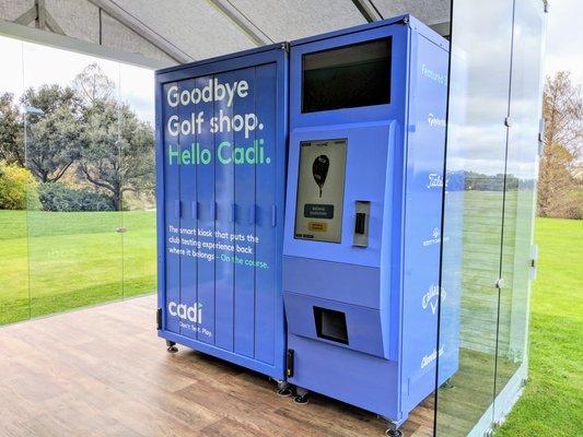 Cadi's unattended, automated kiosk. Demo and purchase clubs on the course