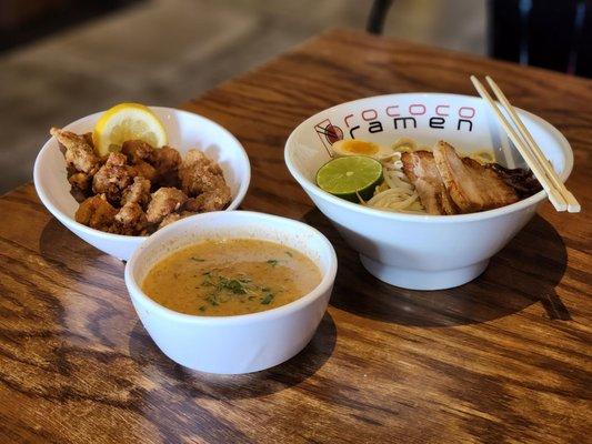 Karaage and dipping noodles