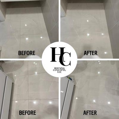 Before and after of grout cleaning