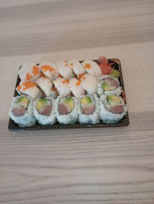 My friend's mix of his two favorite sushi! Made fresh on the spot!!