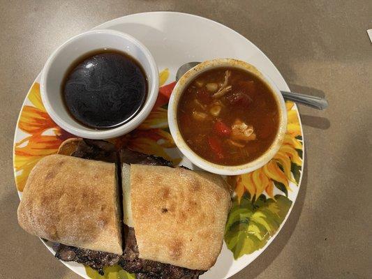 French Dip with tortilla soup. Soup is excellent and French dip is very good.