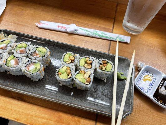 Okeechobee roll and Roasted peanut and avocado roll