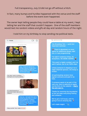 Kept having to remind the WHOLE staff to stop sending me political messages and crossing boundaries