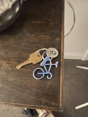 This is your key to your room. MInd you there is a deadbolt that also has a key entry from the outside!