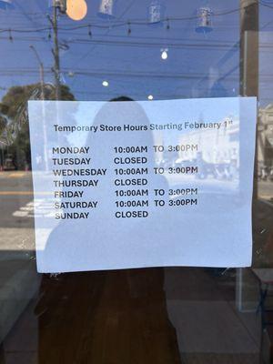 New temp hrs (taken 7/18/2025). Michelle is a sole proprietor & had a "thing," so taking it easy until she can ramp back up.