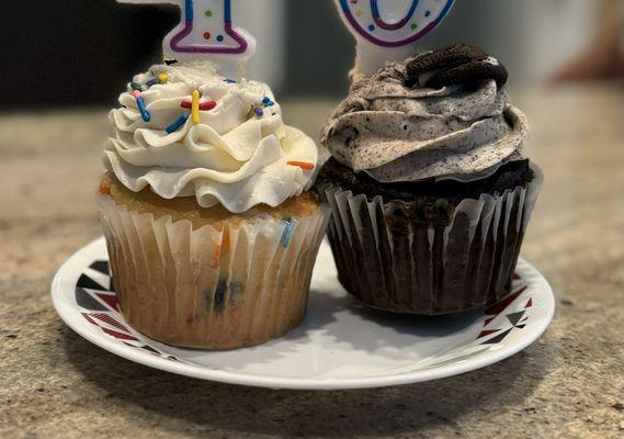 Confetti and cookie-cream cupcakes