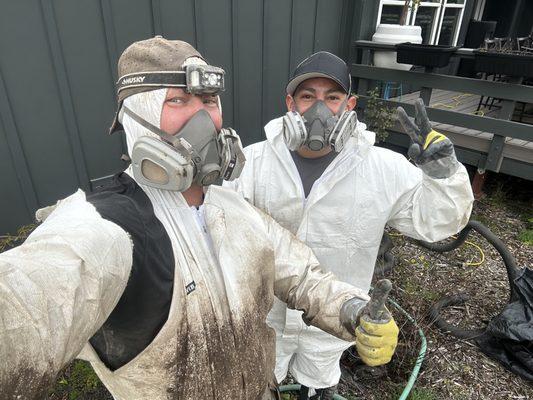 Josh and Emmanuel after cleaning and excluding a crawlspace on St Helena