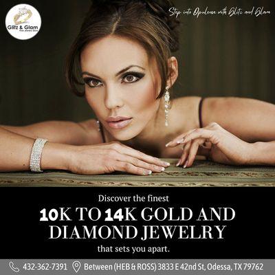 10K-14K Gold & Diamond Jewelry available at Glitz & Glam Fine Jewelry Store.