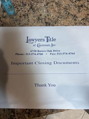 Lawyers Title of Cincinnati Inc