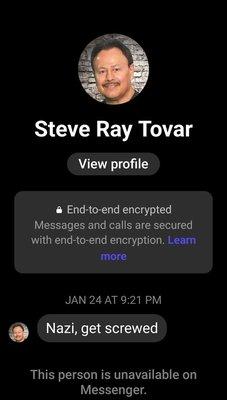 This message came from Tavor because he didn't like a comment I made on FB