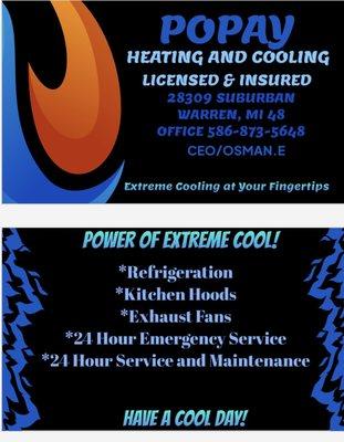 Popay Heating and Cooling business contact info and services.