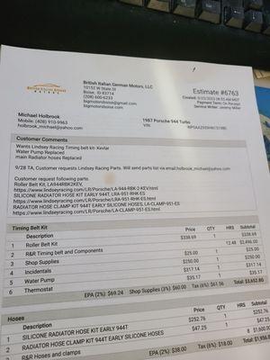 My Estimate a week late and several calls talking to Tony but Jeremy was my supposedly Servive writer