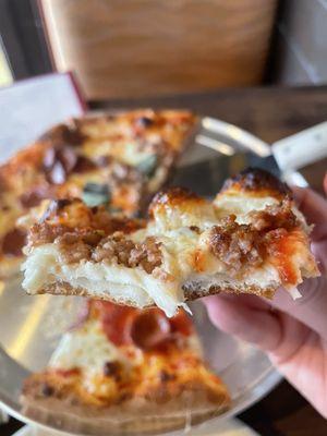 Cross section of Sausage pizza