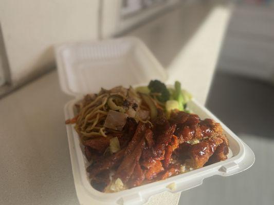 Yummy spicy chicken and Pork Cutlet plate