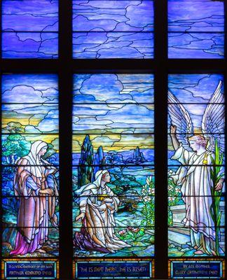 He is risen! Easter window that is signed by Tiffany, installed around 1923.
