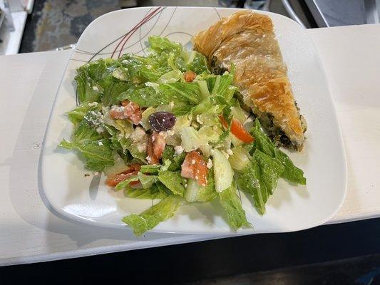 Spinach pie special served with a side of Greek salad!