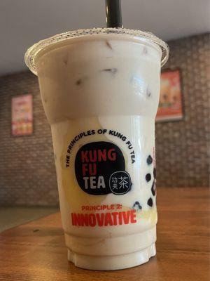 Medium Honey Oolong Milk Tea with boba + pudding