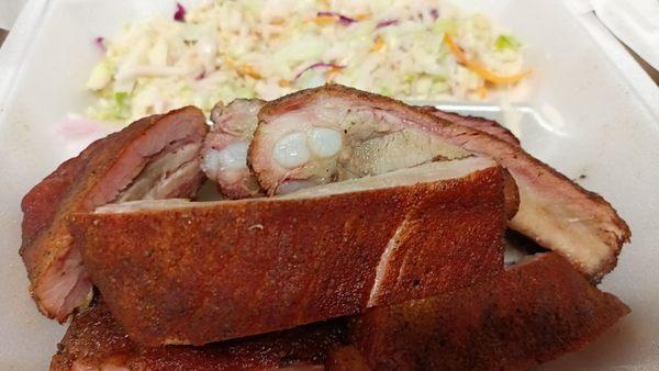 Ribs and coleslaw.