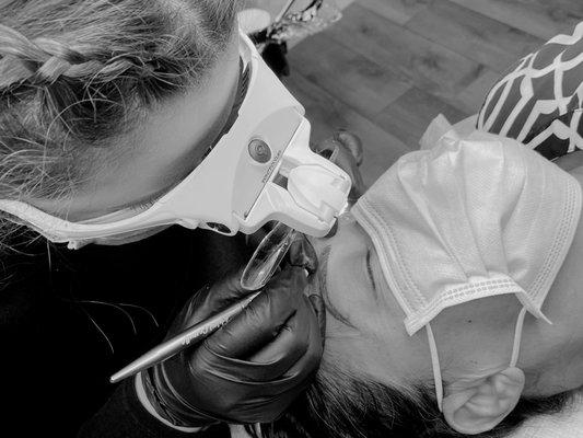Microblading on a client