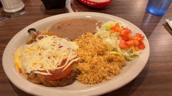 Chilie rellano, rice and beans