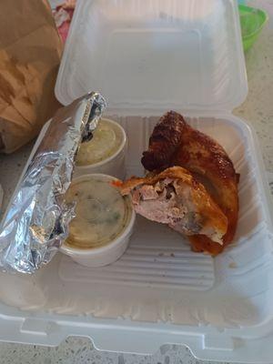 2pc combo, rice and potato salad with tortillas.