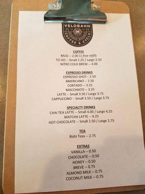Coffee menu
