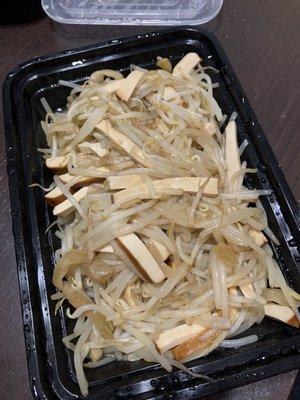 Trying their Family Meal...Bean sprouts with mustard stem.