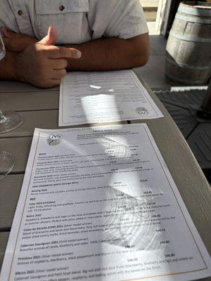 The wine menu as of November 2025