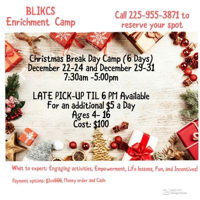 We are open during g the winter break. Register today!