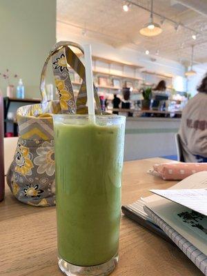 Iced matcha oatmilk latte