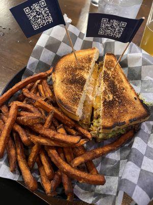 Turkey Bacon Avocado Melt with Sweet Potato Fries