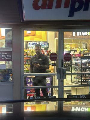 While putting gas he called the police