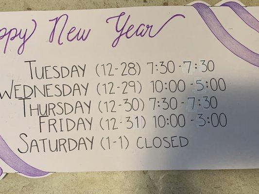 Holiday Hours